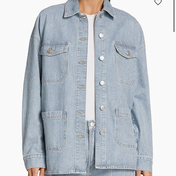 Ena Pelly Jackets & Blazers - Ena Pelly Light Blue Striped Jean Jacket